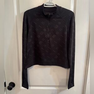 Lululemon Rest Less Cropped Half Zip Logo Letter Black / Graphite Grey